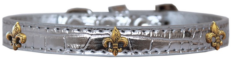 Bronze Fleur De Lis Widget Croc Dog Collar Silver Size 14